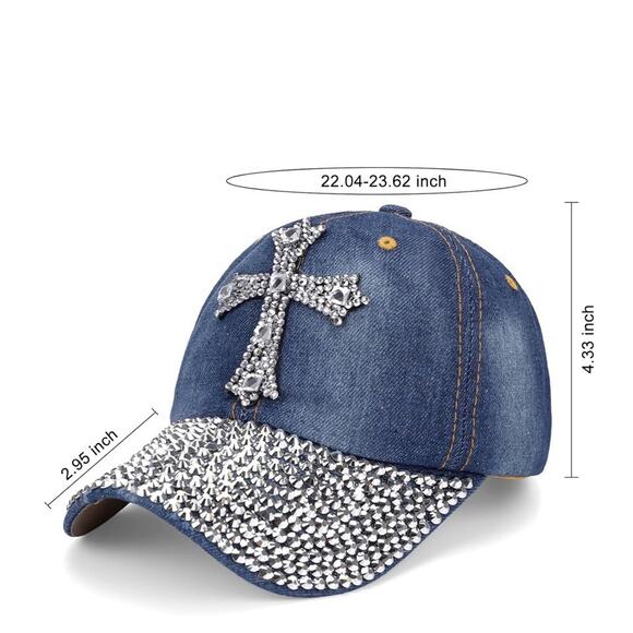 Madd Hatter Womens Cross Rhinestone Blings Hat Blue Adjustable - Picture 2 of 10